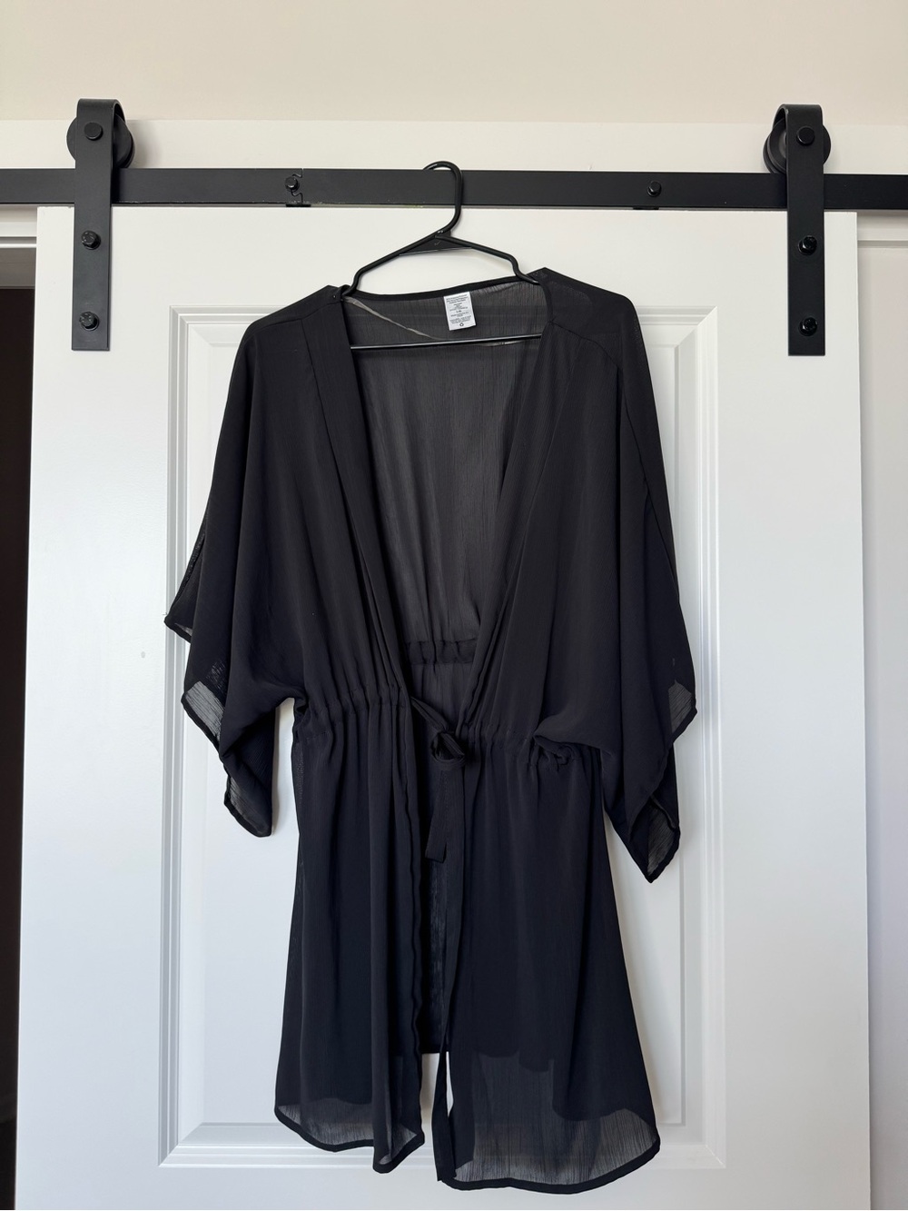 Sheer Black Kimono Robe with Tie Waist - Women Swim Cover Up
